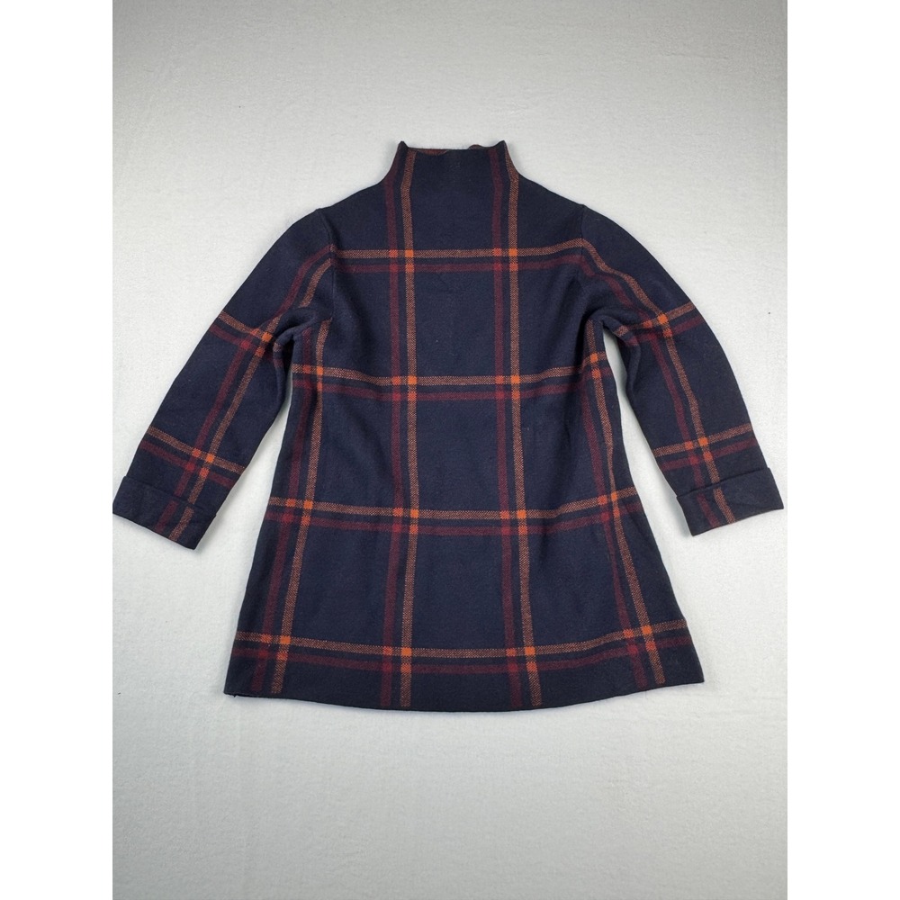 Max Studio Navy Blue Plaid Mock Neck Tunic Sweater Long Sleeve Knit Top
